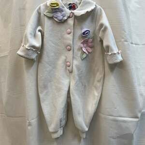 Pete's Partner Cream Fleece Floral Applique Romper